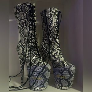 Snakeskin Pleaser boots with matching covers